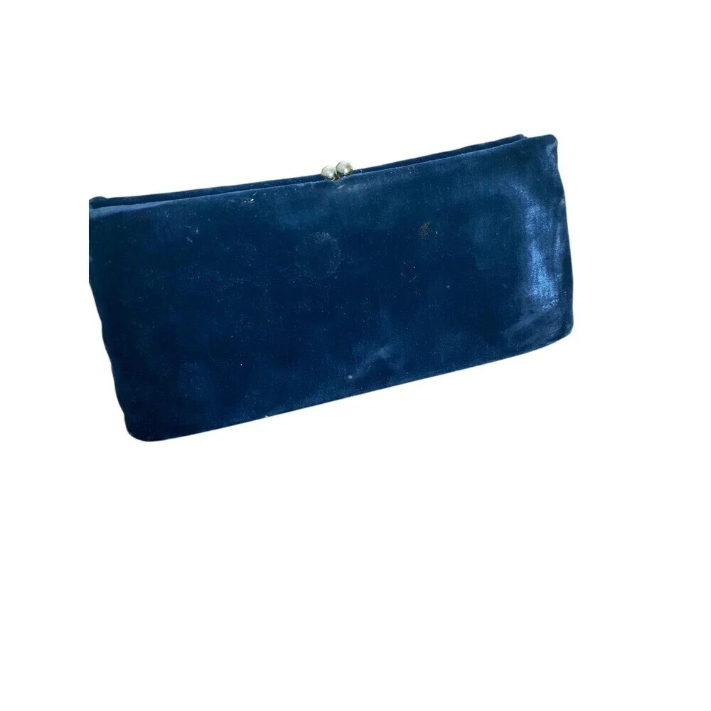 Vintage Frilo Clutch Purse Womens Small Black Velvet Gold Satin Lined Kiss Lock